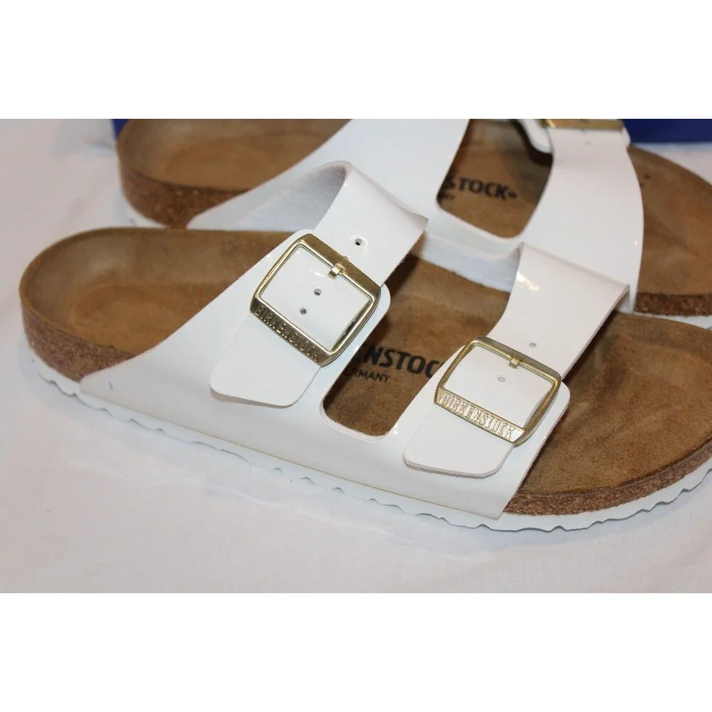 BIRKENSTOCK MEN'S ARIZONA BS LEATHER SANDALS PATENT WHITE EU 46 REGULAR
